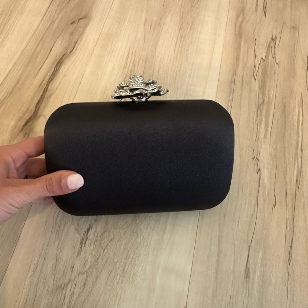 Elegant Black Clutch with Silver Accent
